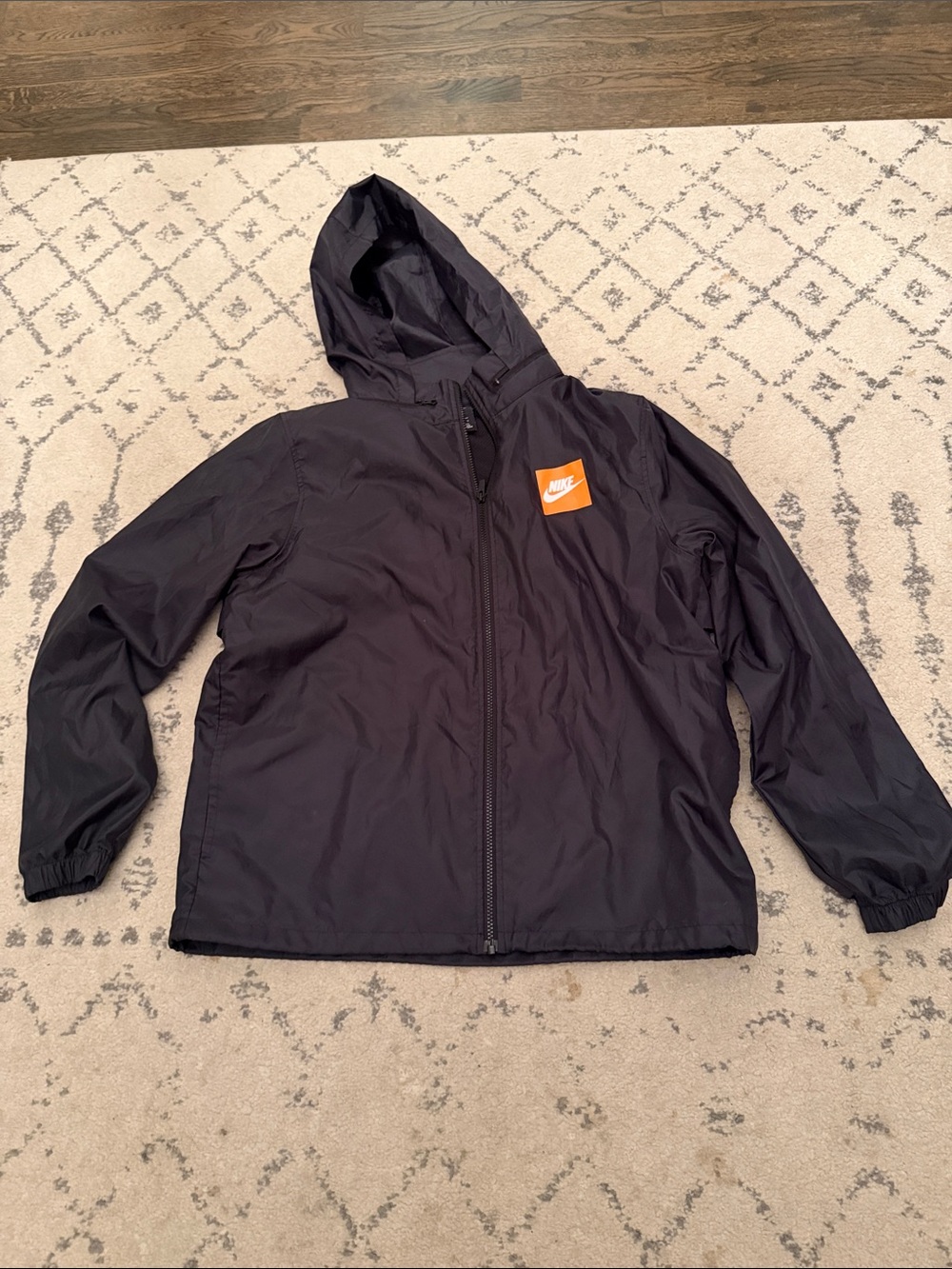 Nike Black Hooded Rain Jacket with White "Just Do It." Back Graphic
